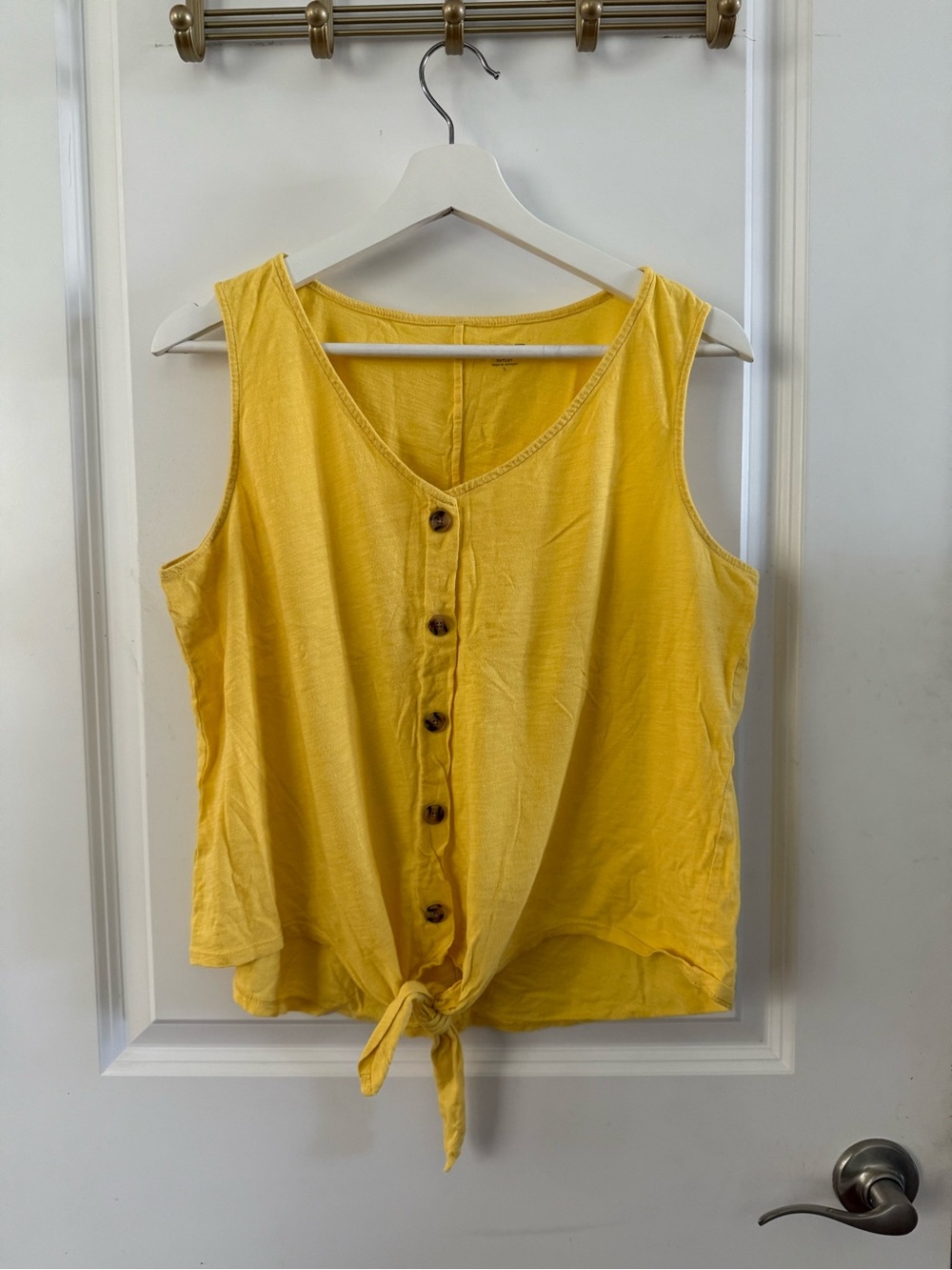LOFT Sunny Yellow Button-Front Tie-Hem Tank